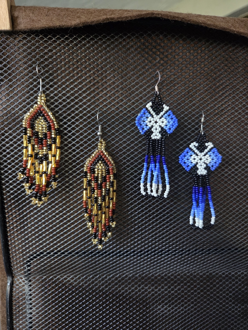 2 Pairs of Dangle Huichol Beaded Earrings Lot Handmade Mexican Jewelry